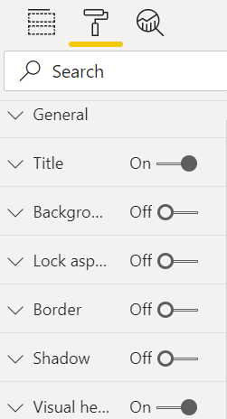 Captura de tela das opções de formatação geral e visual no painel de formatação.