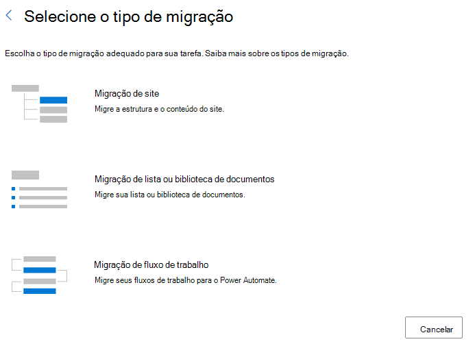 Selecione migração de fluxo de trabalho.