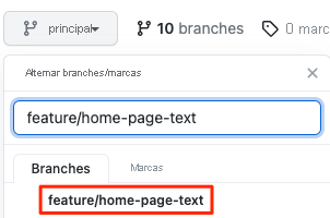 Captura de tela do GitHub mostrando o novo ramo.