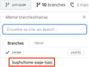 Captura de tela do GitHub mostrando a ramificação recém-enviado por push.