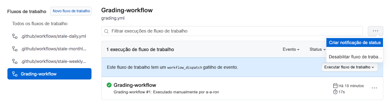 Captura de tela da desabilitação de um fluxo de trabalho no GitHub.