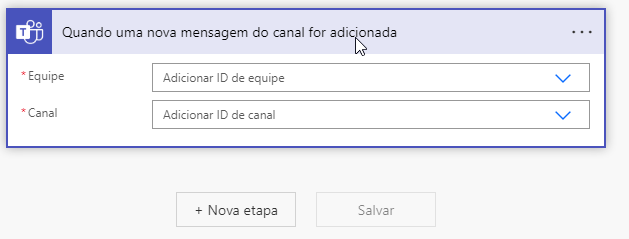 Captura de tela da caixa de diálogo Quando uma nova mensagem de canal for adicionada.
