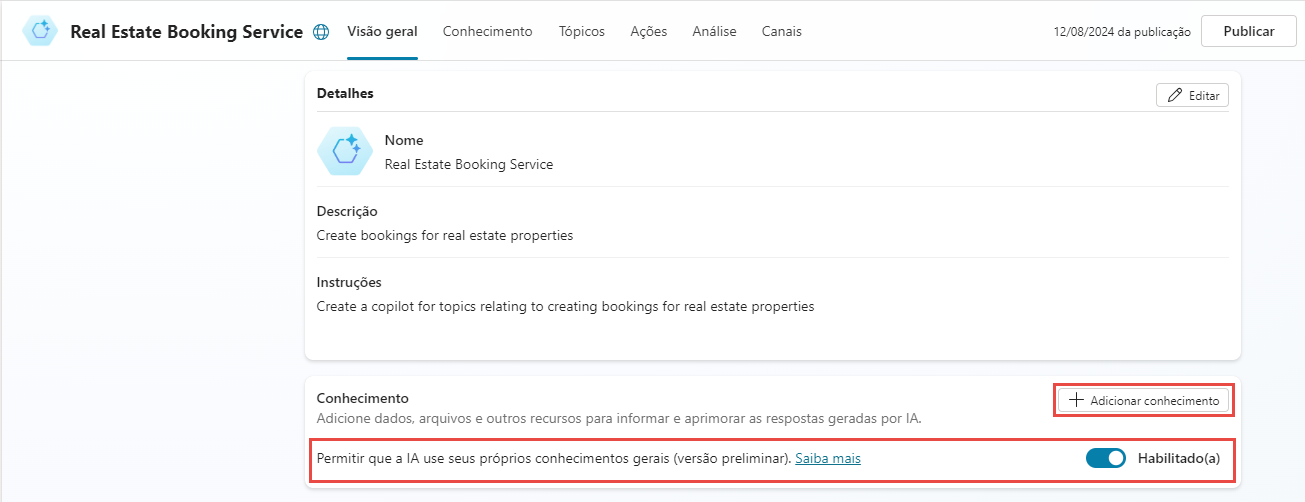 Captura de tela do conhecimento geral habilitado.
