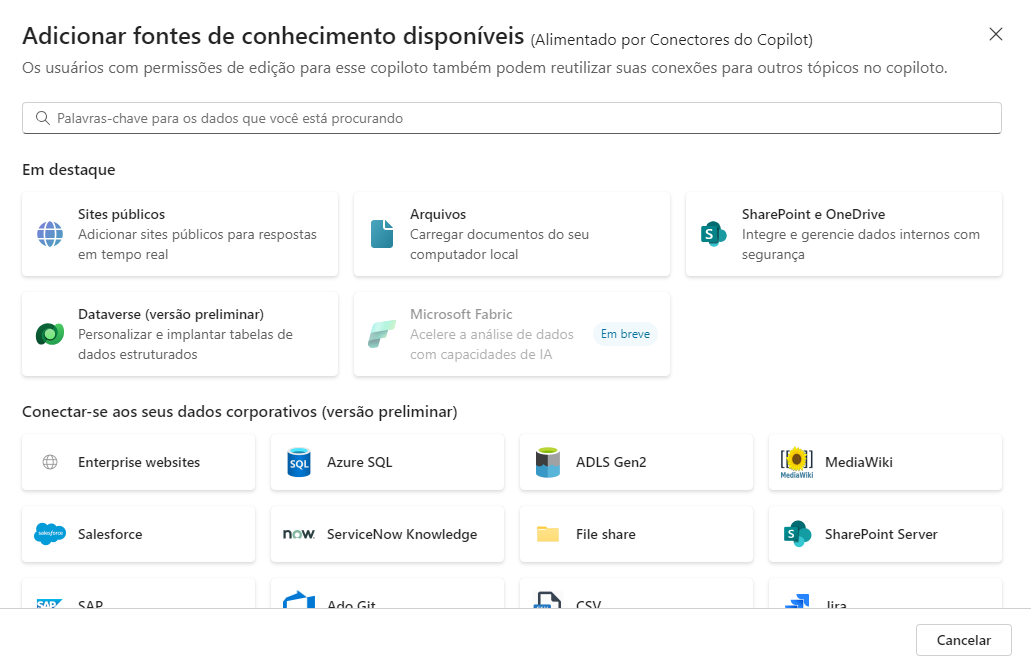 Captura de tela das fontes de conhecimento.