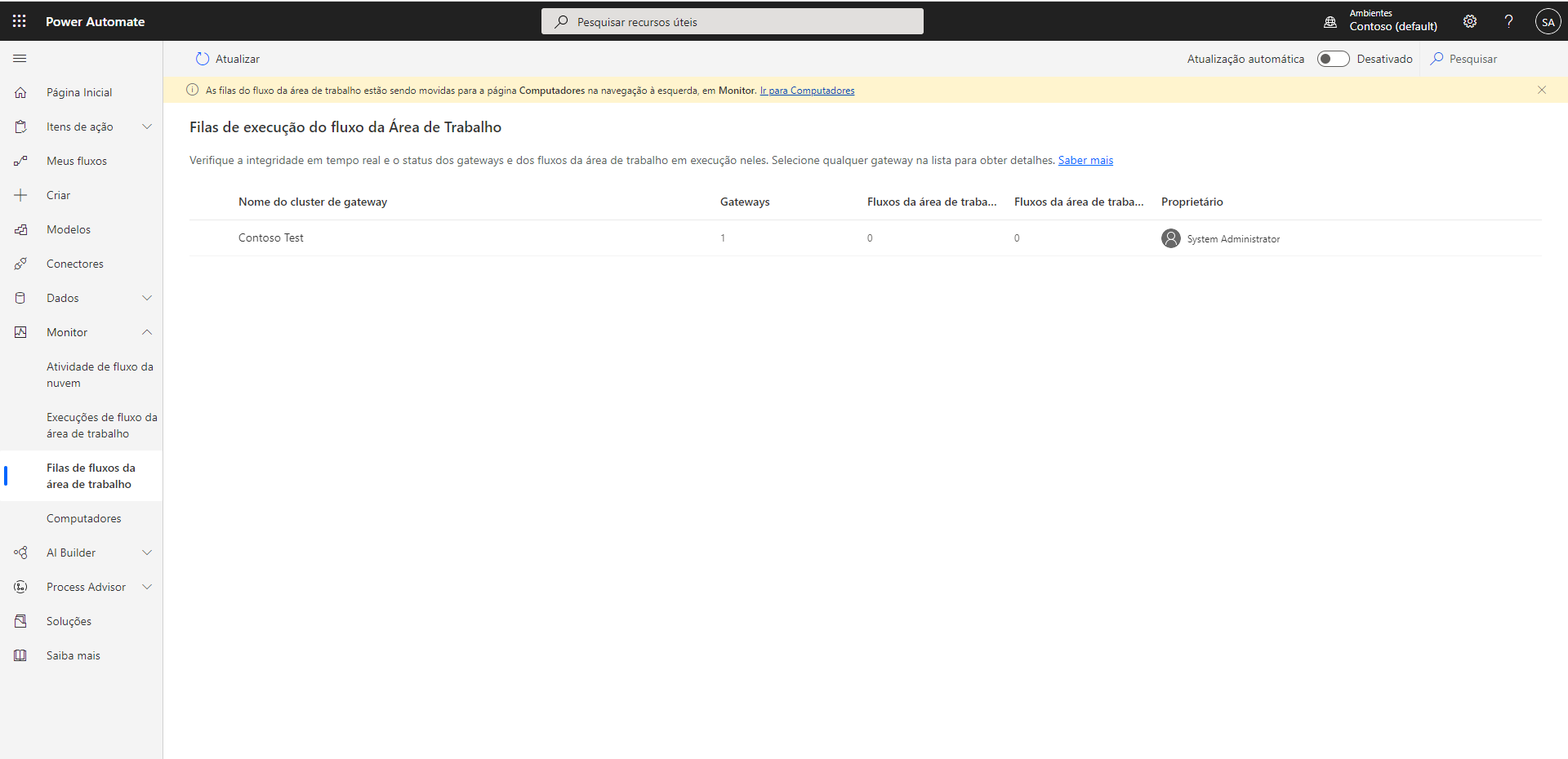 Captura de tela de um gateway agrupado em um cluster.