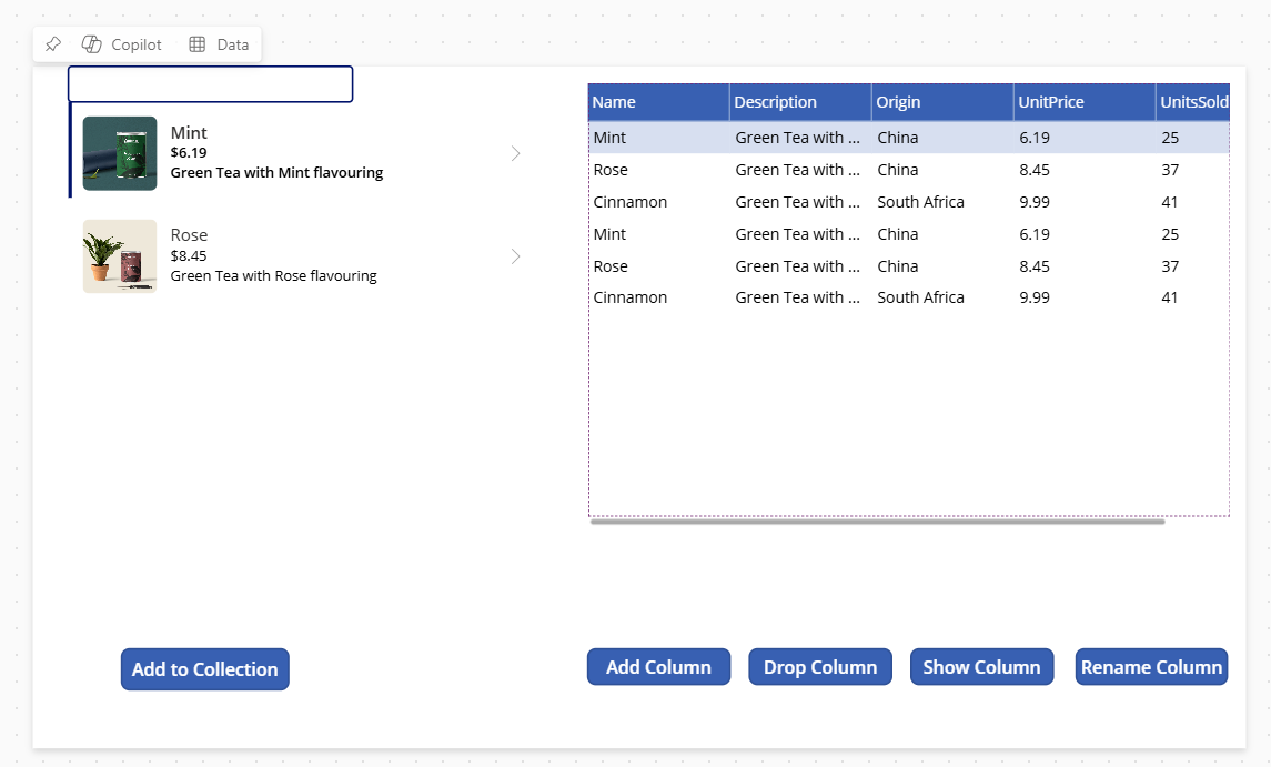 Captura de tela do texto nos botões do aplicativo.