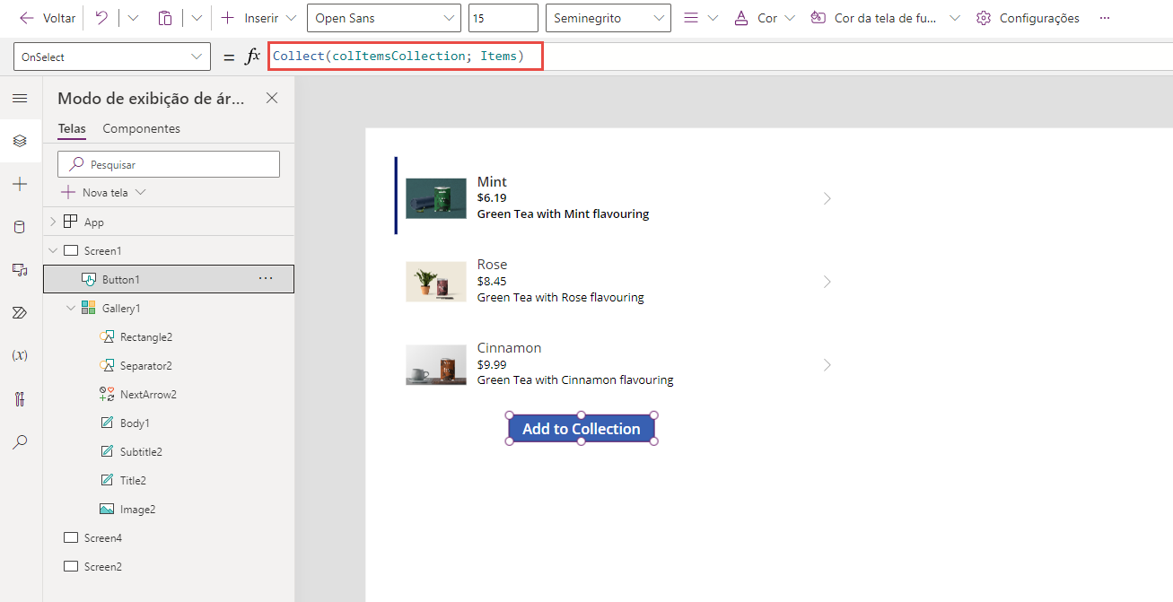 Captura de tela do botão Adicionar à coleção.