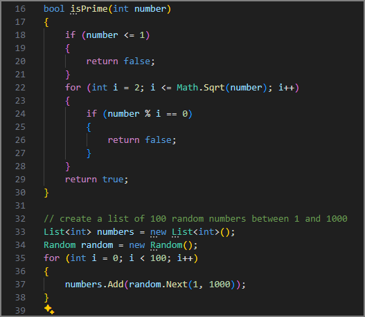 Captura de tela mostrando o GitHub Copilot concluindo a lista de números.