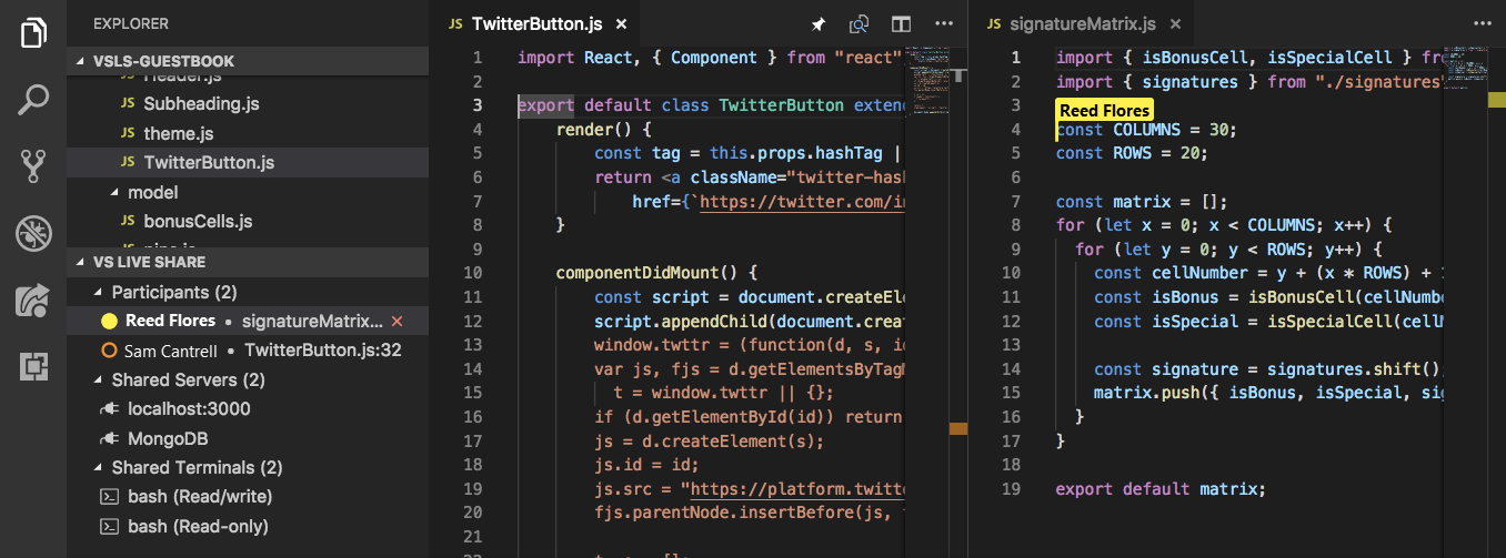 Screenshot that shows two editor groups in split view.