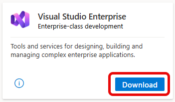 Captura de tela do bloco Visual Studio Enterprise e do botão 