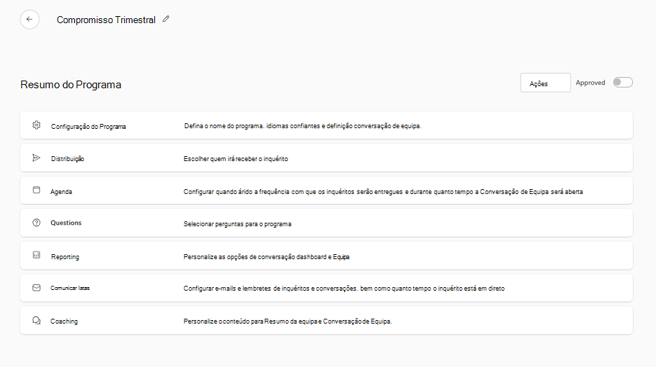 Captura de ecrã a mostrar como aceder à Configuração do Programa a partir do Resumo do Programa.