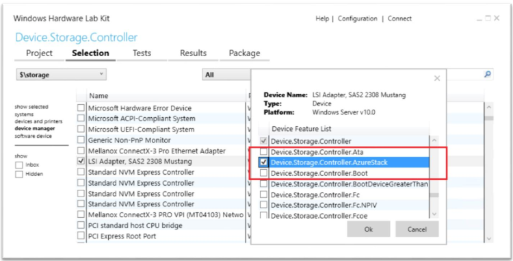 hlk studio com a caixa de diálogo de recursos