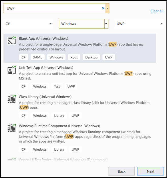Criar um novo aplicativo UWP