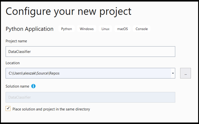 Configurar seu novo aplicativo Python