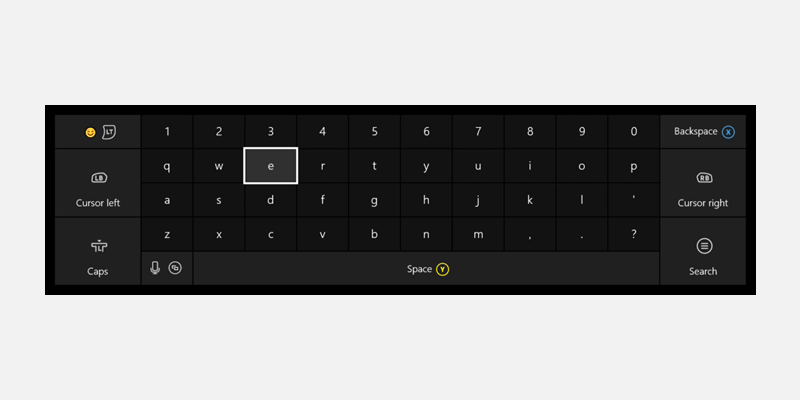 Captura de tela do Teclado Virtual do Xbox One.