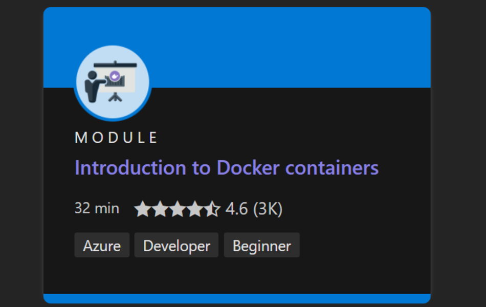 Captura de tela do curso do Microsoft Learn Docker