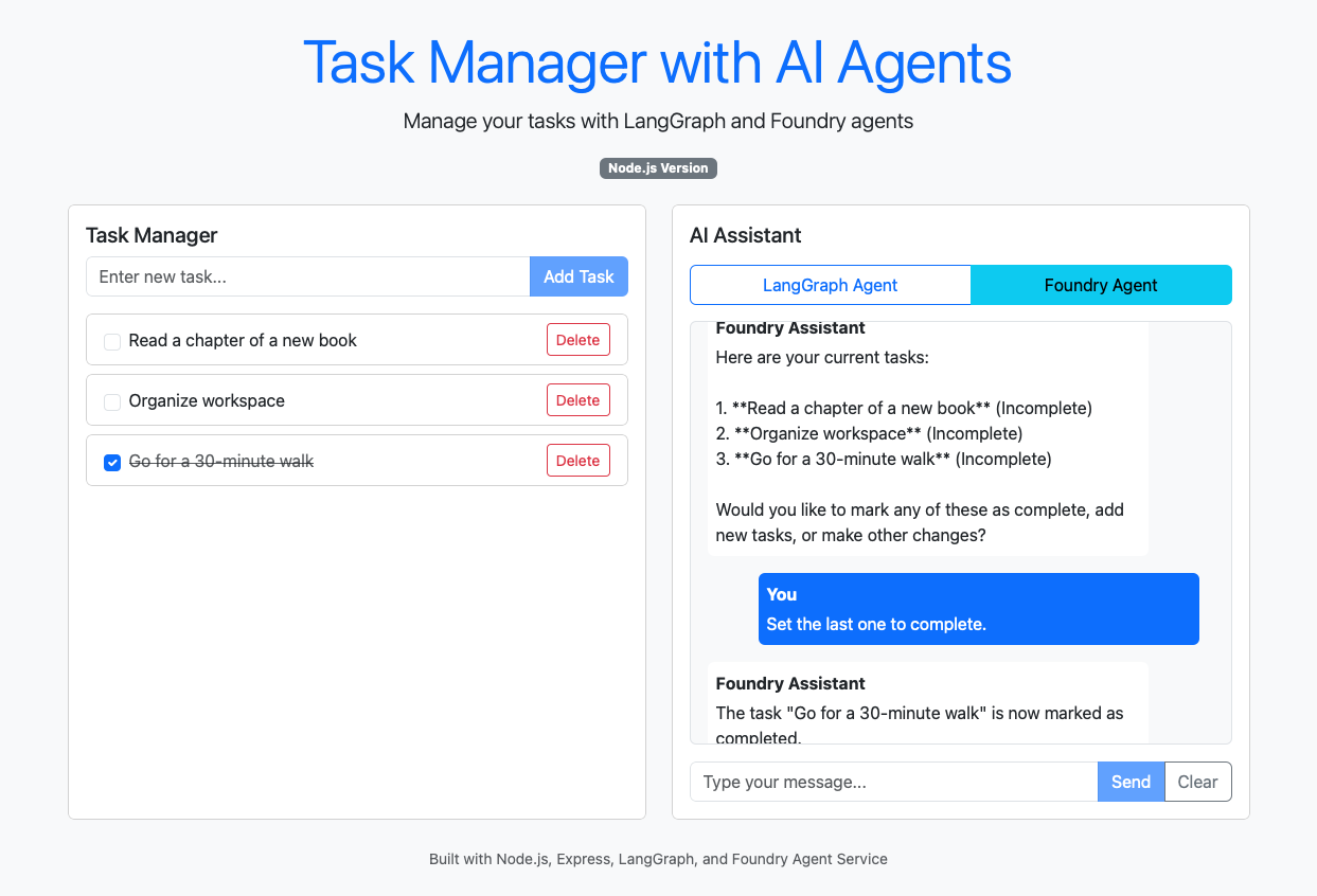 Captura de ecrã de uma sessão de conclusão de chat com um agente da Microsoft Foundry.