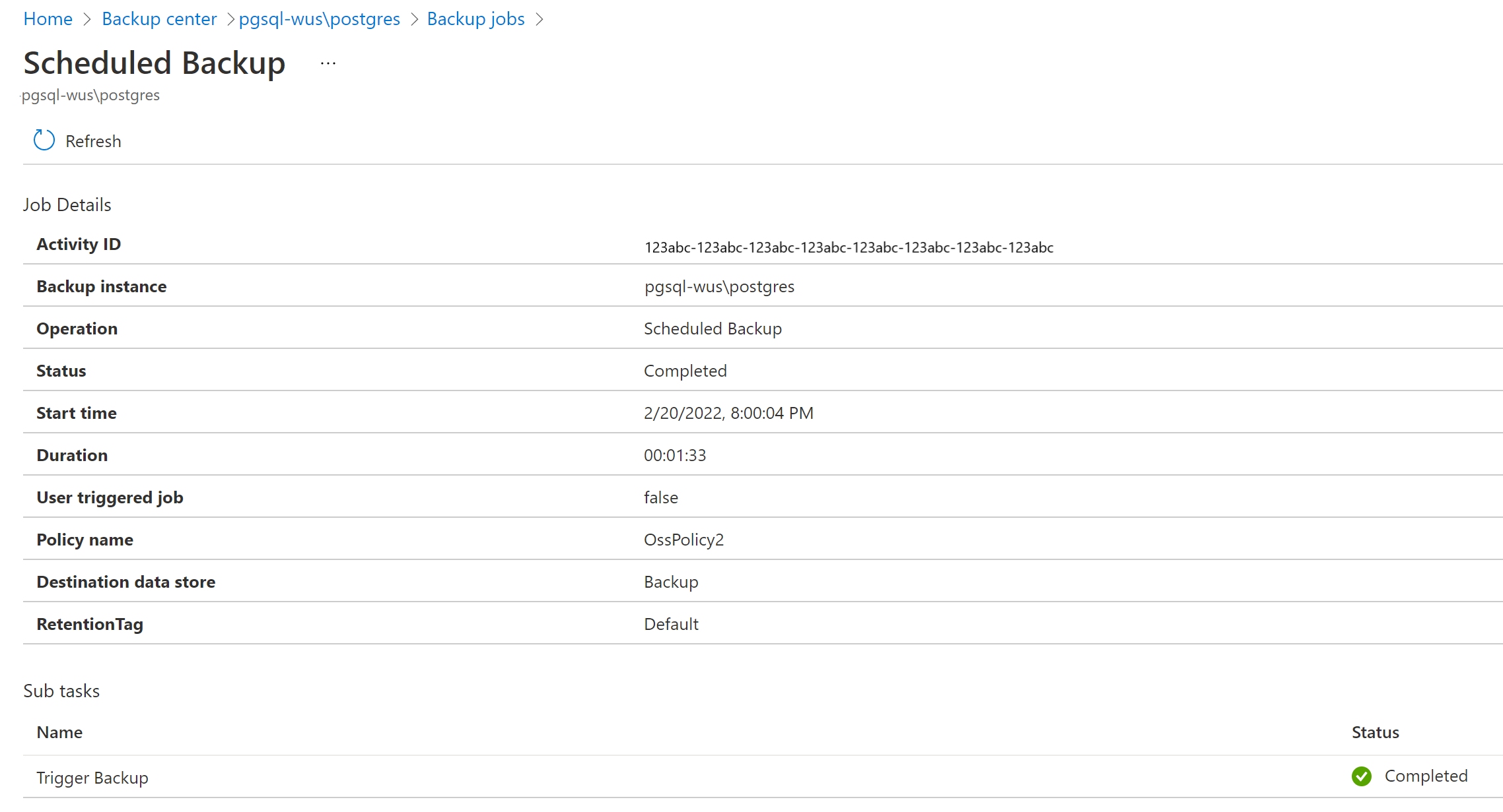 Captura de tela que mostra os detalhes de um trabalho selecionado.