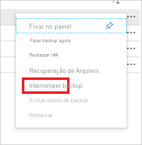 Captura de ecrã que mostra o menu Stop backup.