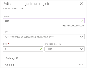 Criar um registo de teste A