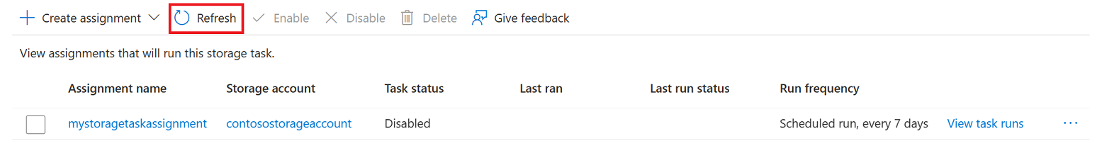 Captura de ecrã da atribuição que aparece na página Atribuições.