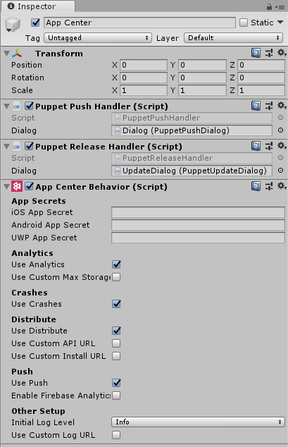 Configuração de script do App Center