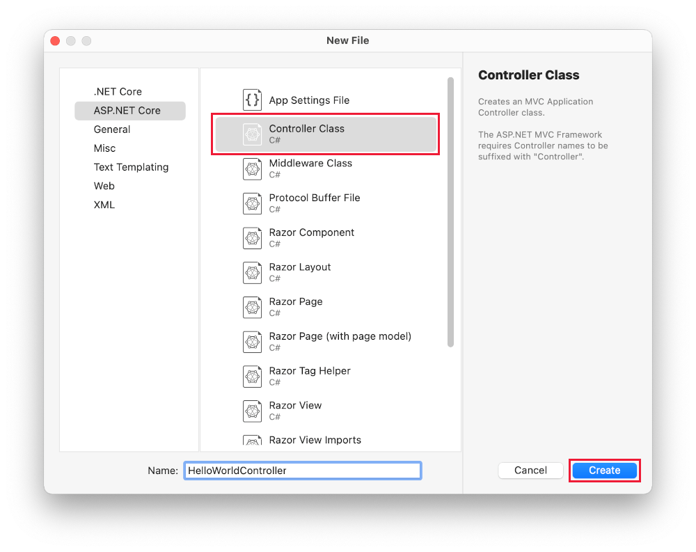 Adicionar controlador MVC e nomeá-lo