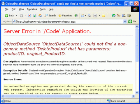 Verifique se a propriedade OldValuesParameterFormatString foi limpa