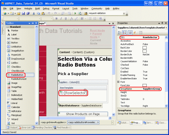 Adicionar um controle da Web RadioButton ao ItemTemplate