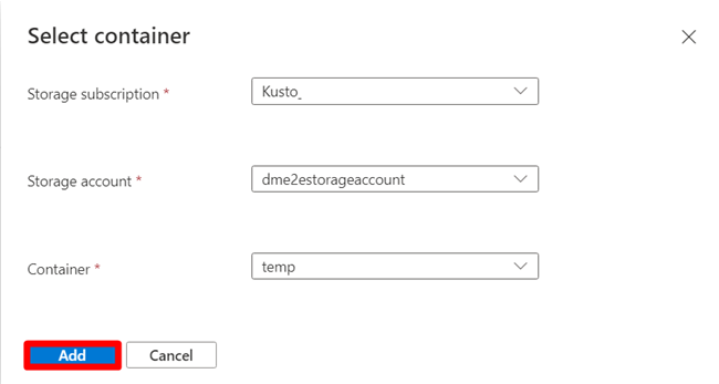Captura de tela da janela de contêiner selecionado.
