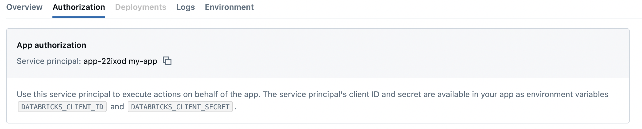 Ver principal de serviço na aplicação Databricks