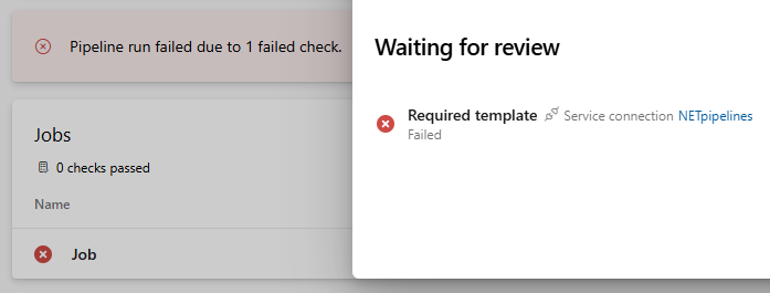Captura de ecrã a mostrar uma verificação de aprovação falhada.