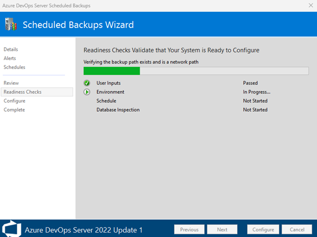 A captura de tela mostra o progresso da verificação de prontidão.