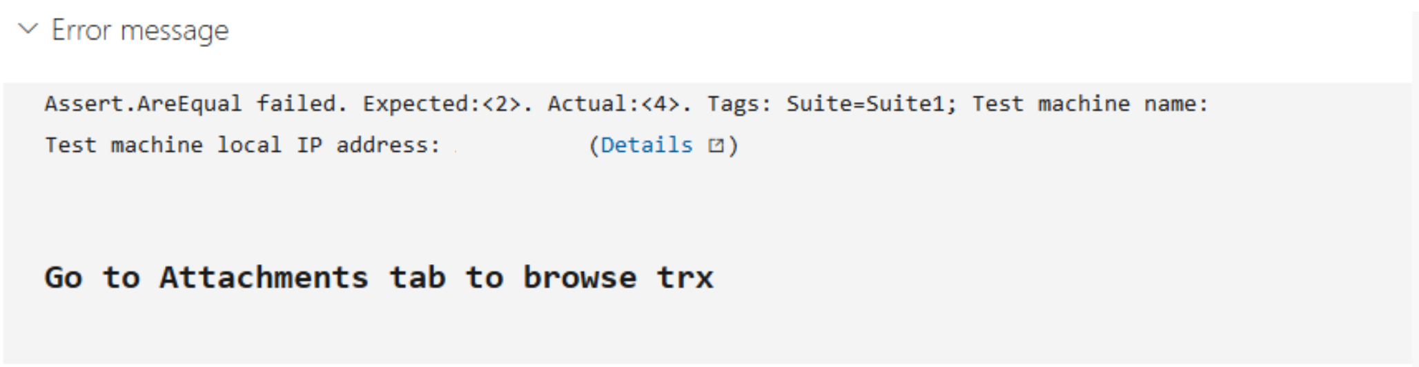 Captura de tela mostrando o suporte a markdown em mensagens de erro de teste automatizado.