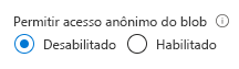 Captura de ecrã a mostrar como não permitir acesso anónimo à conta