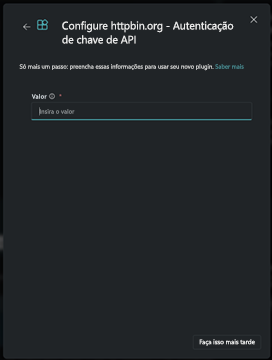 Captura de ecrã que mostra Definir Chave de API