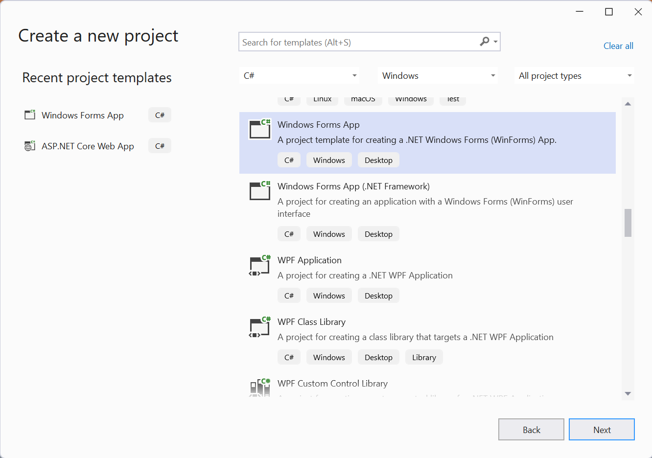 Criar um novo projeto do Windows Forms