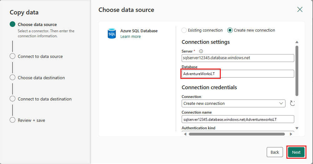 Captura de tela mostrando onde criar uma nova conexão.