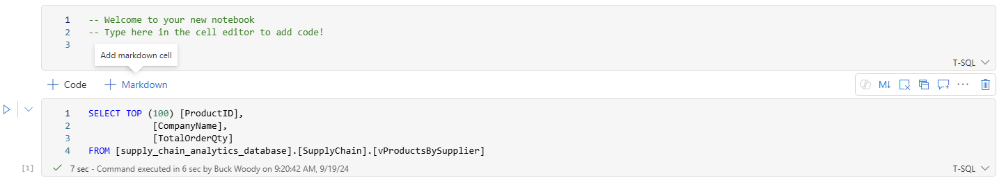 Captura de ecrã de um Bloco de Notas a mostrar a interface para uma nova célula de marcação.