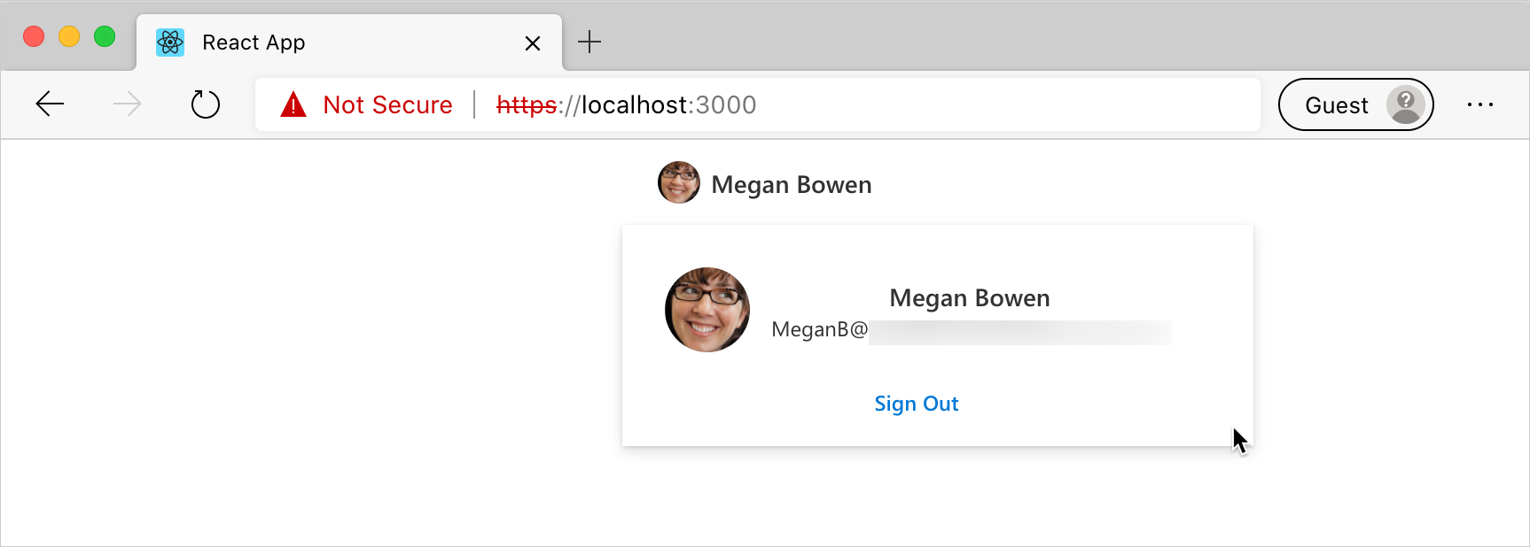 React aplicação que mostra as informações de utilizador obtidas do Microsoft 365 com o Microsoft Graph Toolkit