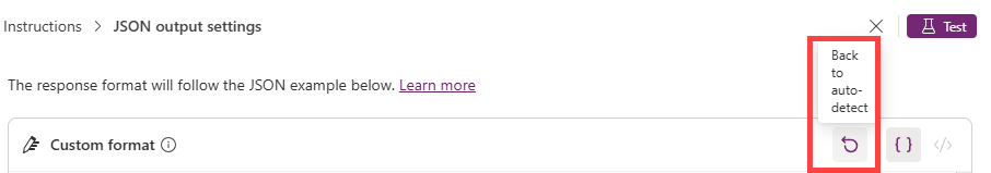 Captura de ecrã do ícone 'Voltar à deteção automática'.