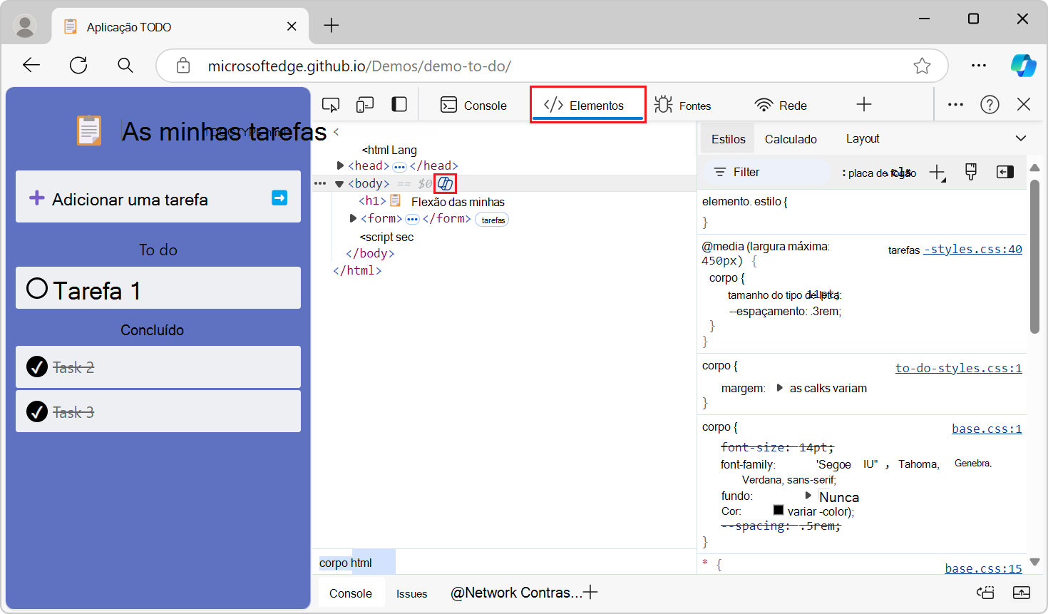 Ícone copilot na ferramenta Elementos
