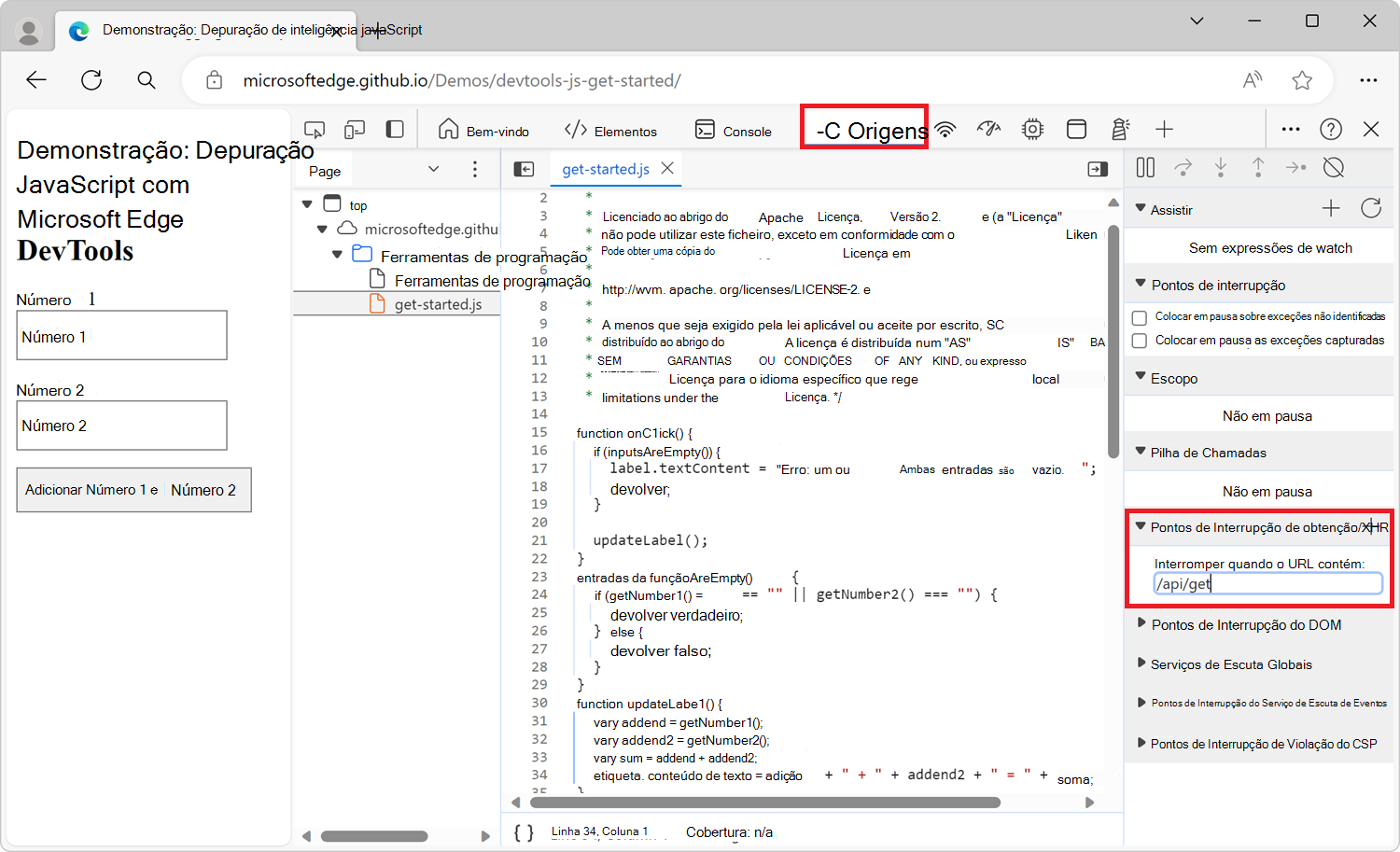 Criar um ponto de interrupção XHR