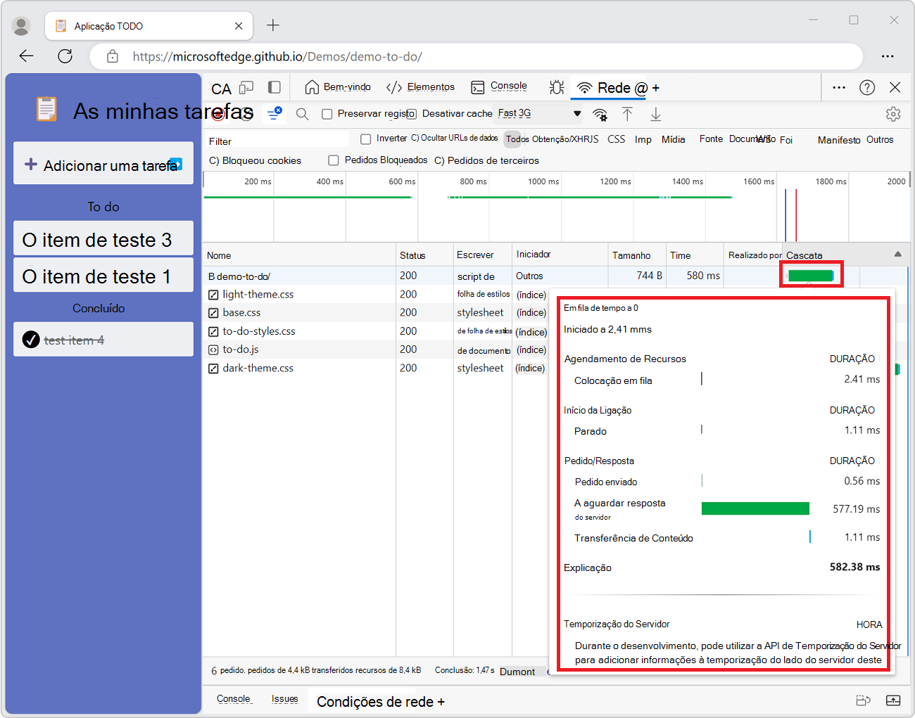 Pré-visualizar a discriminação de temporização de um pedido