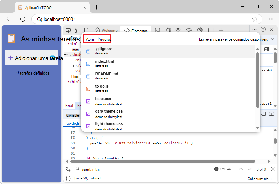 O Menu de Comando Abrir ficheiro