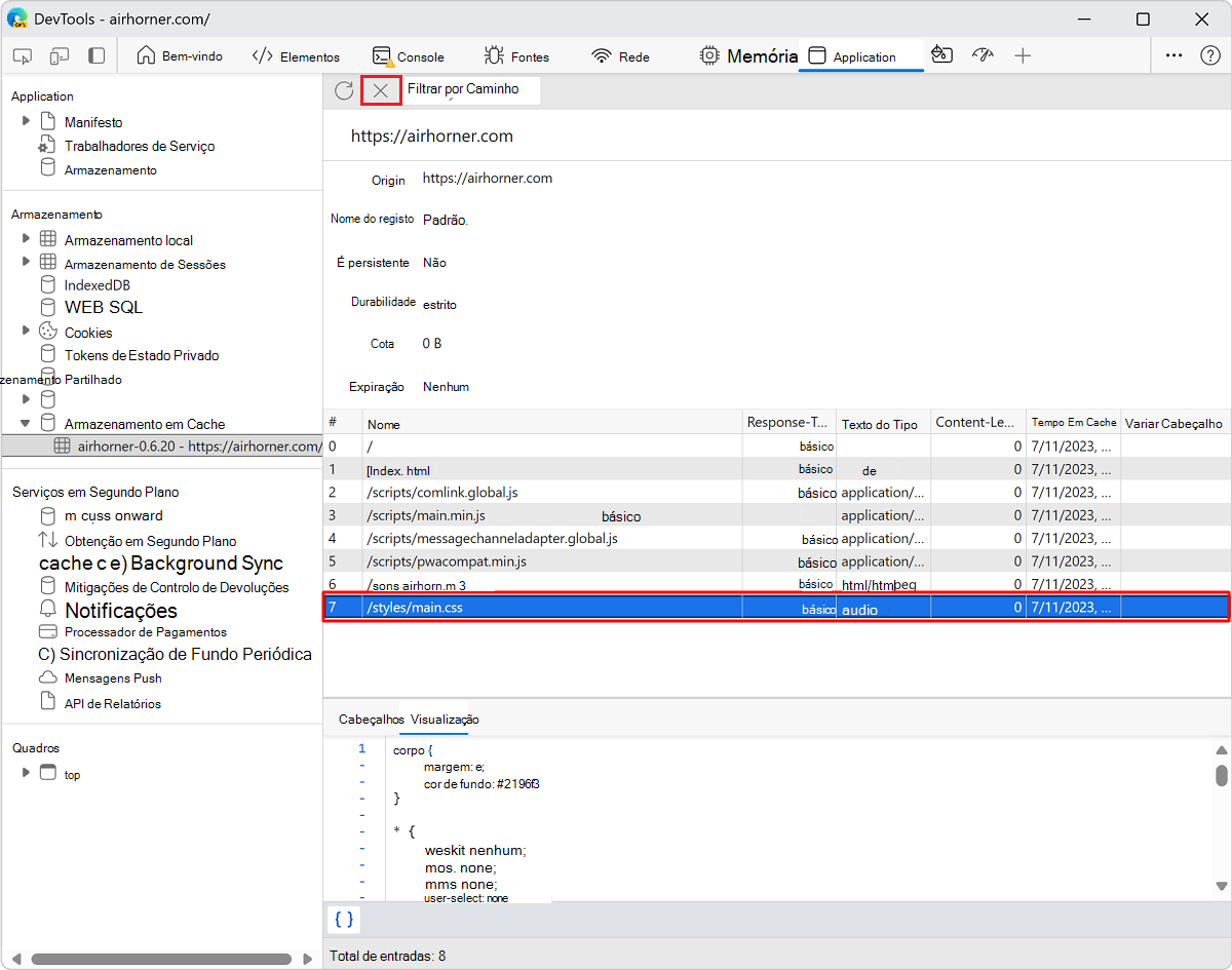 Selecionar um recurso a eliminar