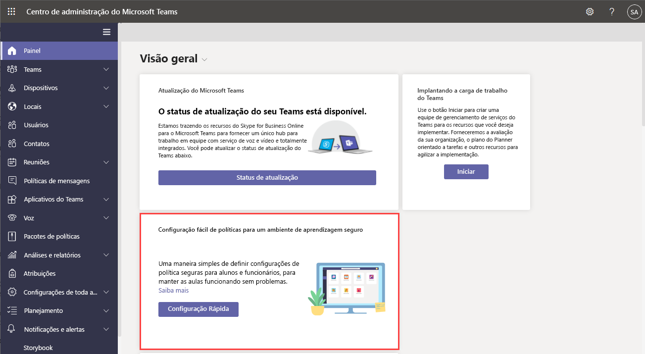 Captura de ecrã do assistente no dashboard.