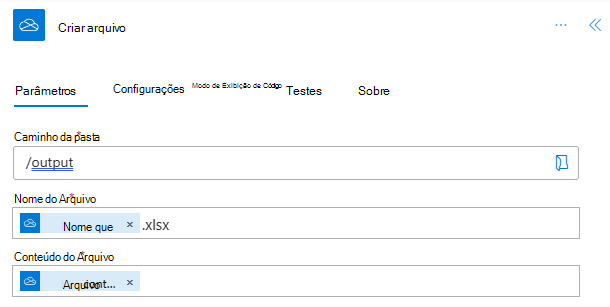 O passo Criar ficheiro concluído no painel de tarefas de ação.