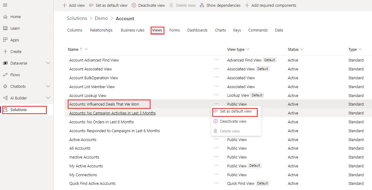 Definir como modo de exibição padrão.