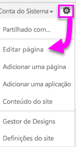 Captura de ecrã da opção Editar página.
